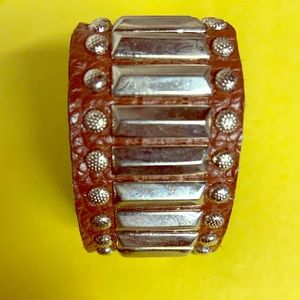 Brown and silver leather bracelet